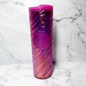 Starbucks Holiday 2022 Winter Pink Iridescent Unicorn Swirl Twist Top Tumbler